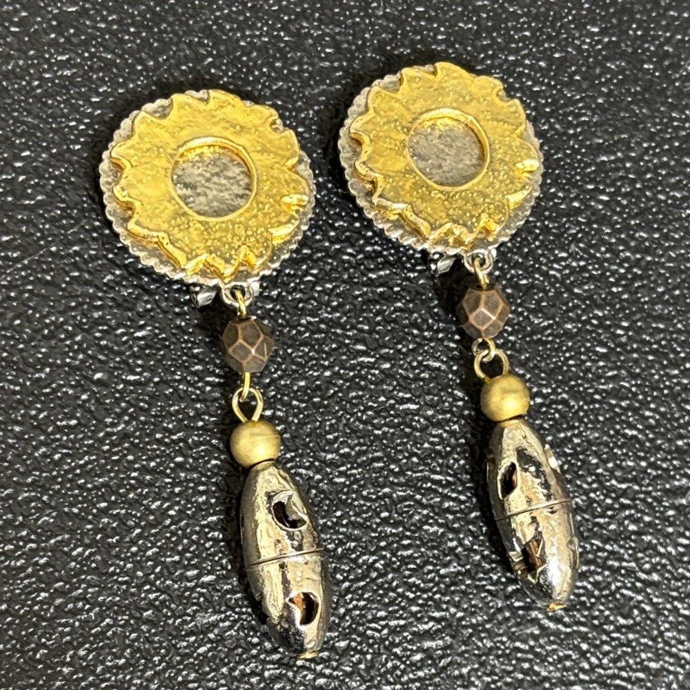 Vintage Liz Claiborne Eclectic Clip On Sun Dangle Earrings